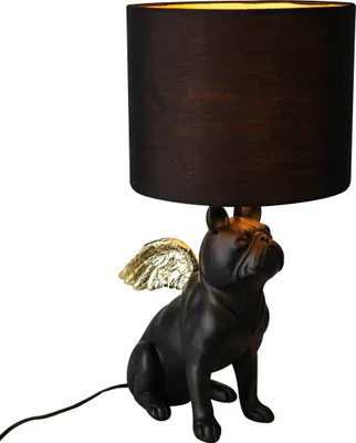 Produktbild von Gilde Tischleuchte, Bulldogge, "Flying Bulli", Kunstharz, Textil, schwarz, VE 1, H. 55 cm, D. 26 cm 89132 4001250891321