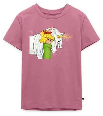 Produktbild von Spreadshirt Bibi Blocksberg Mit Einhorn Goldhörnchen Kinder Premium T-Shirt, 134/140 (8 Jahre), Mauve