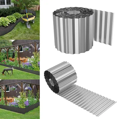 Image de UISEBRT Argent Flexible Bordure de pelouse 5m Longueur 18cm Hauteur Forme ondulée Métal Bordure de jardin Bordure pour pelouse, bordure de tonte, parterre de fleurs