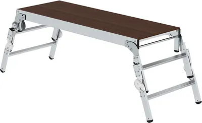 Produktbild von Maschinenpodest höhenverstellbar | Traglast 300kg | Aluminium/Siebdruckplatte | Rutschfeste Kunststoffschuhe