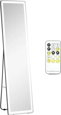 Produktbild von 2-in-1 LED-Spiegel mit Standfuß, verstellbare Beleuchtung, Aluminiumrahmen, 40x37x157,5 cm, freistehend für Kosmetik & Schminken