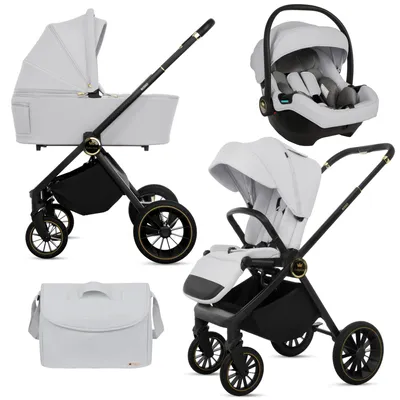 Produktbild von BabyLux® Kinderwagen 3in1 Set ROSSO, Silber Faltbar Leicht Kombikinderwagen Set incl. Babywanne, Buggy Sportsitz, Babyschale i-Size, Wickeltasche