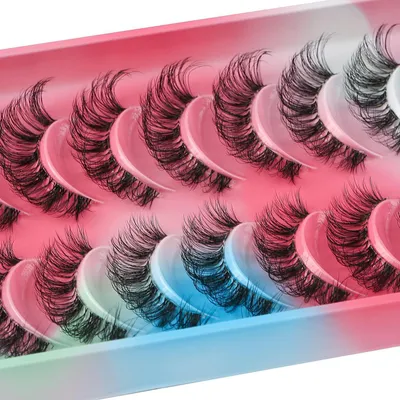 Image de Faux cils, 10 paires, forme C, naturels, en clusters, effet volume 3D, avec bande adhésive, faux cils artificiels