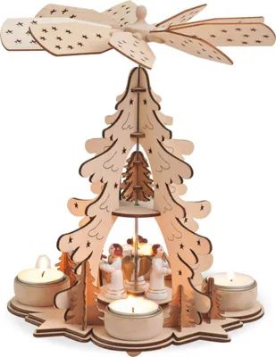 Image de Pyramide de Noël Porte-bougie à chauffe-plat Arbre & Ange 22 x 27 cm nature