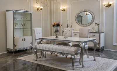 Produktbild von Design Esszimmer Set 9tlg Esstisch Stuhl Kommode Vitrine Spiegel Ess Tische Holz