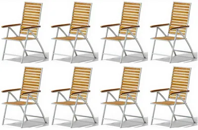 Produktbild von 8 Stk ALEOS. Hochlehner aus Edelstahl mit A-Grade TEAK Holz, Multipositionssessel Teakhochlehner Teakstuhl Gartenstuhl Gartensessel Klappstuhl - klappbar - Rückenlehne 5-fach verstellbar NASSAU