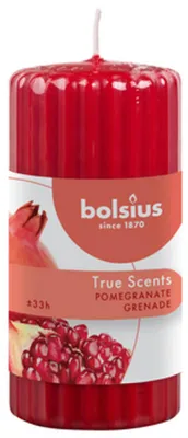 Produktbild von Bolsius True Scents Duft Stumpenkerze geriffelt Granatapfel rot, 12 cm