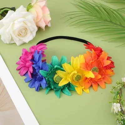 Produktbild von Regenbogen-Stirnband mit Blumenkopfschmuck für LGBT-Stolz, schwule Stolzpartys, Dekorationen und Festivals für Frauen und Mädchen
