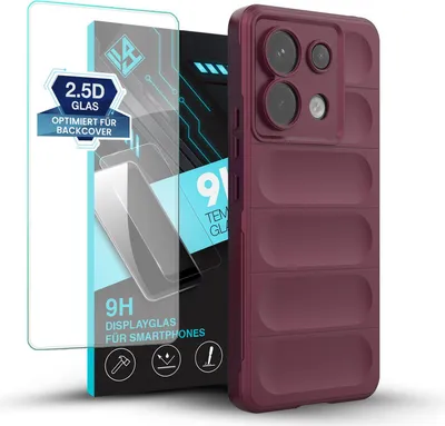 Produktbild von Handy Hülle für Xiaomi Redmi Note 13 Pro 5G mit 9H Displayglas Displayschutz Plus Grip Case Cover Schutzhülle Softgrip Farbe: Burgunder Rot