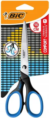 Image de Ciseaux scolaires Bic comfort 16cm --- poignée souple - droitier - couleur noir/bleu ou noir/rose au choix