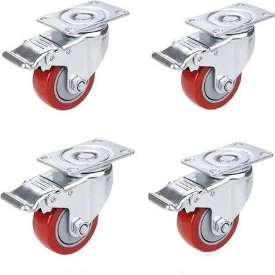 Productafbeelding van Famanu meubelrollen met rem, 75 mm - Set van 4 voor meubels - Draagvermogen 400 kg - Rood