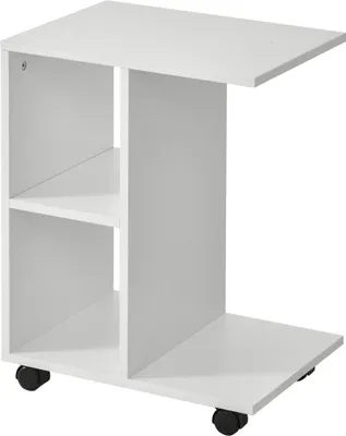 Produktbild von HOMCOM Beistelltisch, moderner C-förmiger Beistelltisch mit Rollen, offene Regale für Wohnzimmer, Schlafzimmer, 45 x 35 x 58 cm, Weiß