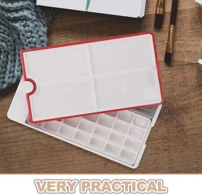 Produktbild von Tragbare Aquarellpalette mit 28 Näpfchen und Drehdeckel in Rot