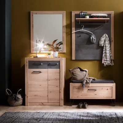 Produktbild von Flurmöbel Set 4-teilig mit Kommode Eiche mit grau IOLA-05
