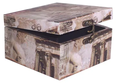 Zdjęcie produktu dla 452 Pudełko z litego drewna o wyglądzie lnu, renesansowy Rzym 14 x 14 x 8,5 cm