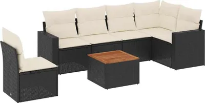 Produktbild von vidaXL 7-tlg. Garten-Sofagarnitur mit Kissen Schwarz Poly Rattan