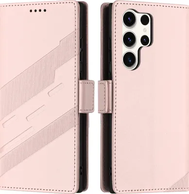 Produktbild von Hülle für Samsung Galaxy S25 Ultra, Kunstleder Brieftaschen Handyhülle mit Kartenfach und Standfunktion Pink