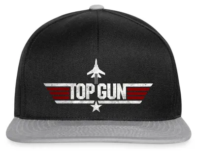 Produktbild von Spreadshirt Top Gun Jet Logo Used Look Snapback Cap, One size, Schwarz/Grau