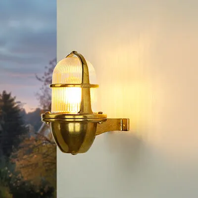 Produktbild von Außenwandleuchte Messing Riffelglas E27 IP64 Wandlampe Garten Balkon Haus