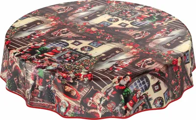 Produktbild von Tischdecke Wachstuch Weihnachten Rot Robust Wasserabweisend Rund 140 cm