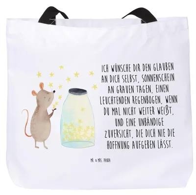 Produktbild von Mr. & Mrs. Panda Strandtasche Maus Sterne - Weiß - Geschenk, Geburt, Tasche, Schwangerschaft, Einkaufstasche, Lustige Sprüche, Geburtstag, Tote Bag, Taufe, Laptoptasche