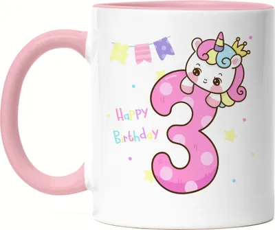 Produktbild von Happy Birthday Tasse Rosa  3. Geburtstagskind 3. Geburtstag Alles Gute Happy Birthday Party Einhorn Prinzessin