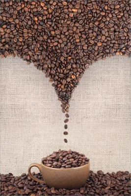 Produktbild von Wallario selbstklebendes Poster - Tasse mit Kaffeebohnen - Kaffeedesign, Größe: 61 x 91,50 cm