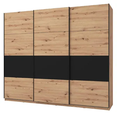 Produktbild von Dmora Großer Kleiderschrank Miggiano 263x224h cm Braun Eiche Knoten, Garderobe 6 Regalböden