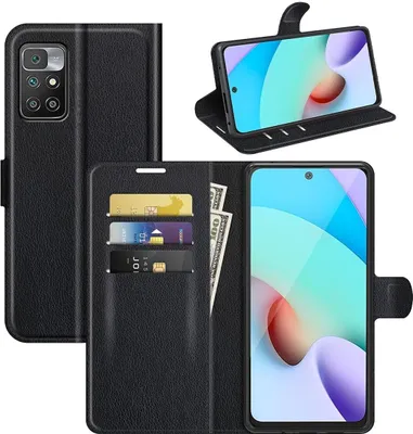 Produktbild von Schutzhülle für Xiaomi Redmi 10 Case Handy Hülle Cover Case Schutztasche Wallet Etuis, Farbe:Schwarz