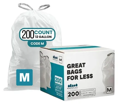 Produktbild von Plasticplace Müllbeutel, Simplehuman Code M kompatibel (200 Stück) | weiße Müllb