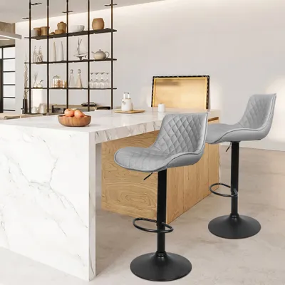 Produktbild von Barhocker 2er Set,höhenverstellbare Tresenhocker Küchenhocker 360° Drehstuhl mit Rückenlehne Hellgrau