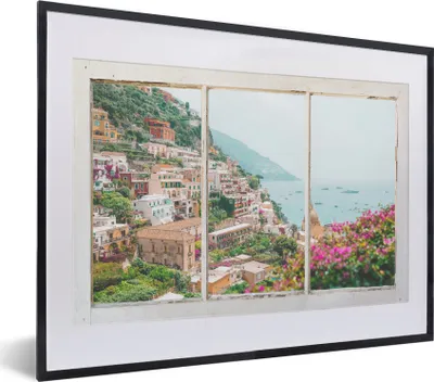 Produktbild von MuchoWow® MuchoWow® Gerahmtes Poster Aussicht - Meer - Berge 40x30 cm - Poster mit zchwarzem Bilderrahmen - Bilderrahmen - Poster im Rahmen