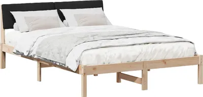 Image de Cadre de lit Marron et noir 135 x 190 cm Bois massif en pin