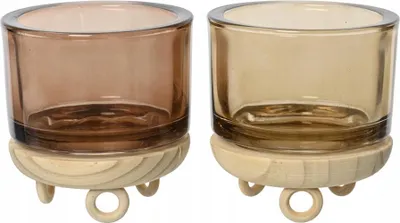 Immagine prodotto di Portacandele in vetro trasparente, 9,5 cm, con base in legno