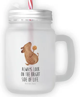 Produktbild von Mr. & Mrs. Panda Glas Hund Keks - Transparent - Geschenk, Eiskaffee, Hundeleckerli, Optimistisch, Mason Jar, Leckerli, Becher mit Deckel, Sprüche, Schraubdeckel
