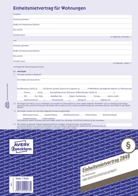 Immagine prodotto di 5x AVERY Zweckform 2849 Contratto di locazione standard per appartamenti, DIN A4, con regole della casa, 1 set, blu