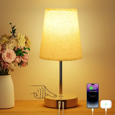 Obrázek produktu pro Noční lampička s dotykovým ovládáním a stmíváním, stolní lampa s USB porty A a C pro nabíjení