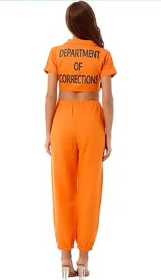 Obrázok produktu pre Dámsky kostým odsúdenca veľkosť XL Top Crop Top s nohavicami putá Väzenský oblek uniforma pre Halloween karneval