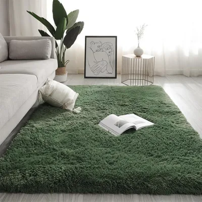 Image de Tapis poilu pour salon, très doux, vert foncé, 120x198 cm
