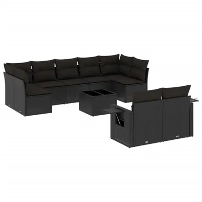 Produktbild von 10-tlg. Garten-Sofagarnitur mit Kissen Schwarz Poly Rattan