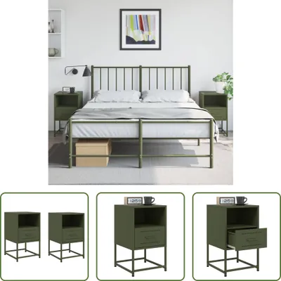 Imagen del producto de The Living Store: Mesitas de noche, 2 unidades, color verde oliva, 36x39x60,5 cm, acero