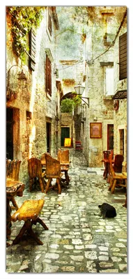Produktbild von Wallario selbstklebende Türtapete 93 x 205 cm mit Schutzlaminat - Italienische kleine Gasse
