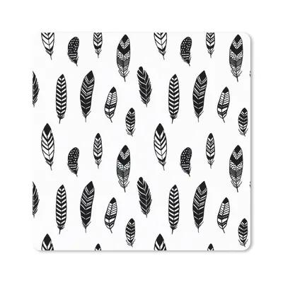 Produktbild von MuchoWow® Mauspad Mousepad Federn - Schwarz und weiß - Muster - Vogel 20x20 cm - Mousepads - Maus Mat - Pad - Mausunterlage - Desk Mat - Bureauartikeln