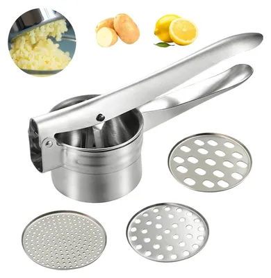 Zdjęcie produktu dla Omgoods - Wielofunkcyjna praska do ziemniaków ze stali nierdzewnej z 3 sitami