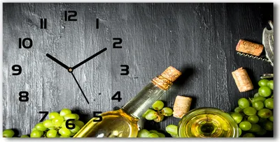 Produktbild von Wanduhr aus Glas – 60x30 cm - Glasbild - Glasuhr - Gehärtetes Glas - schwarze-zeiger - Weißwein und Früchte