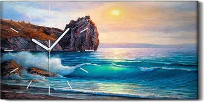Produktbild von Wandkunst Leinwand Bild Uhr Geräuschlos 60x30 Gemälde Ozean Küste Wasser - weiße Hände