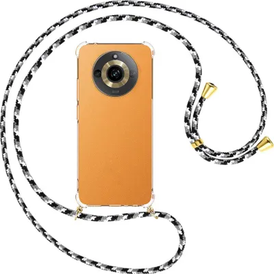 Produktbild von Handykette Backcover-Schutzhülle mit Band (Metall goldfarben) für Realme 11 5G (6.72'') - schwarz/grau/weiß