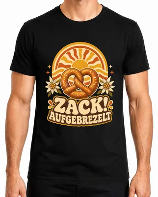 Produktbild von Zack! Aufgebrezelt Brezel Edelweiß Bayern Trachtenshirt Lederhose Herren T-Shirt, Schwarz, XXL