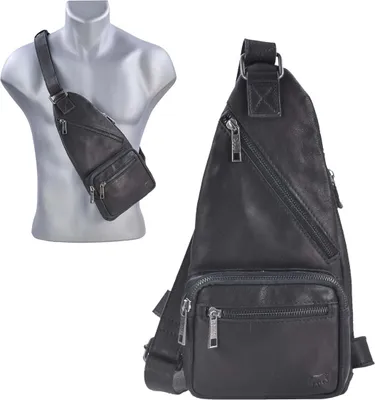 Produktbild von Bear Design Umhängetasche Crossbody Crossover Bag Leder schwarz Tasche NOLANI