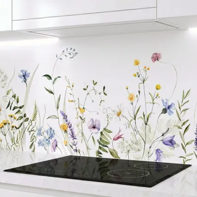 Produktbild von Küchenrückwand Sommerblumen 60x300 cm – monolithische ABS-Platte mit Direktdruck, Spritzschutz Küche & Bad, Fliesenspiegel